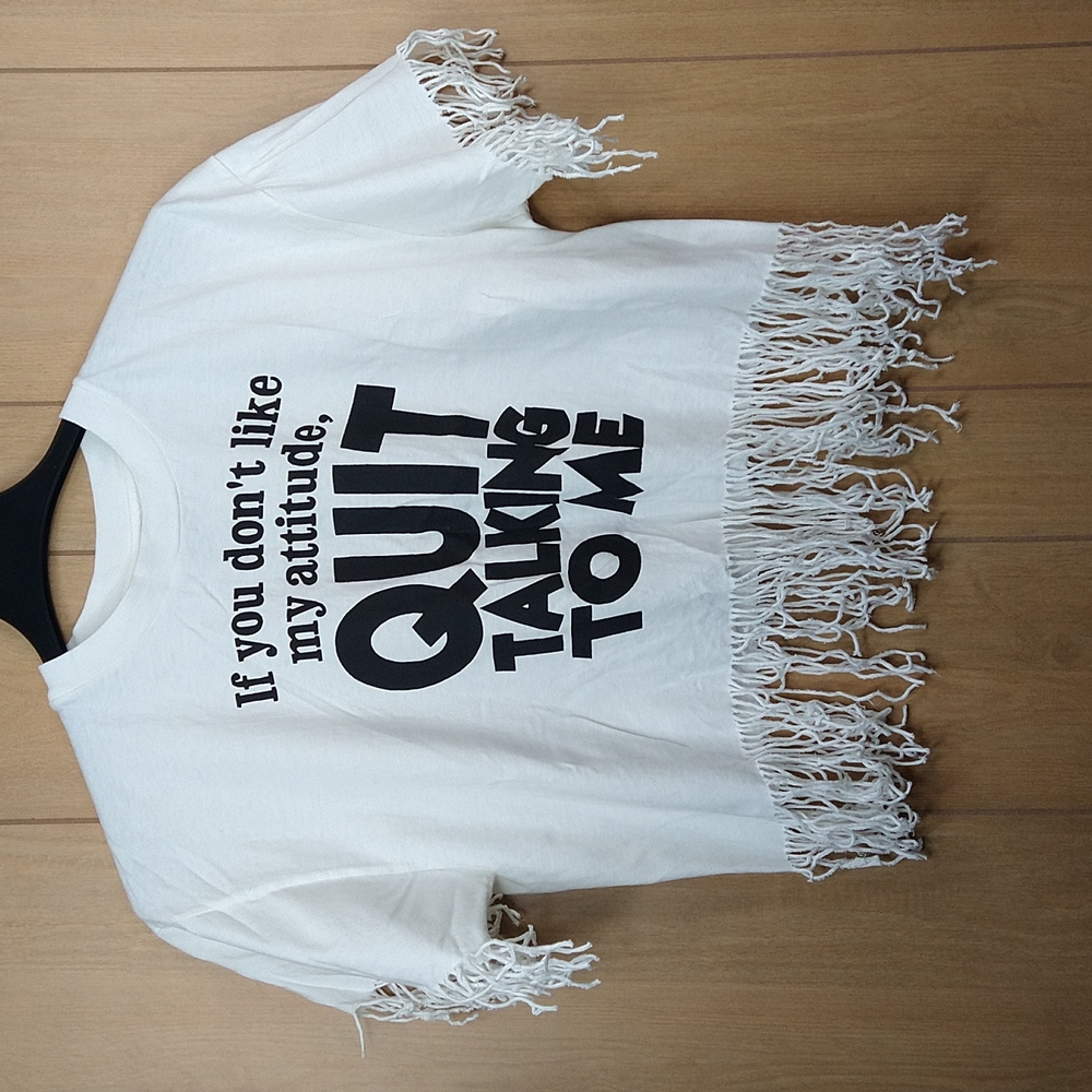 Mickey Unlimited White Crop Top with Fringes Size: One Size